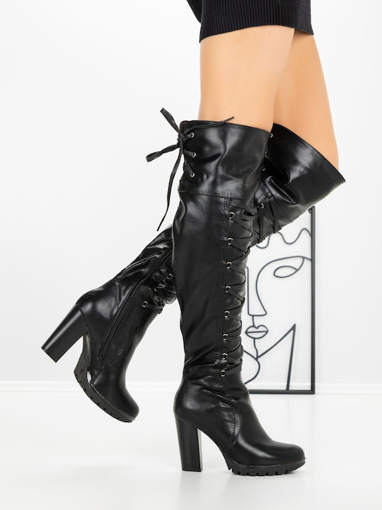 Women's High-Heeled Boots with Elastic Gusset Black