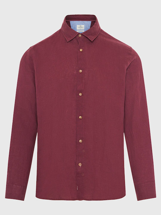 Long Sleeve Linen Shirt in Regular Fit Burgundy
