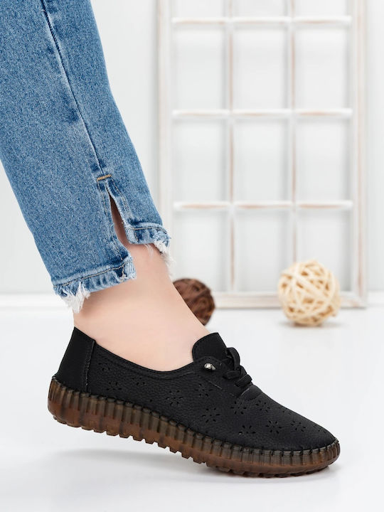 Δερμάτινα Γυναικεία Oxfords σε Μαύρο Χρώμα
