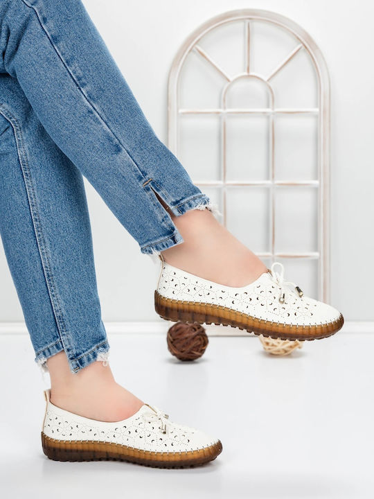 Δερμάτινα Γυναικεία Oxfords σε Λευκό Χρώμα