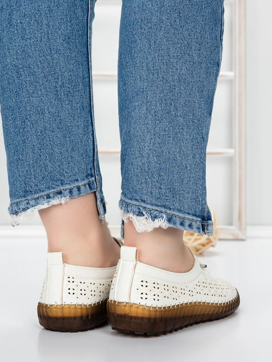 Δερμάτινα Γυναικεία Oxfords σε Λευκό Χρώμα