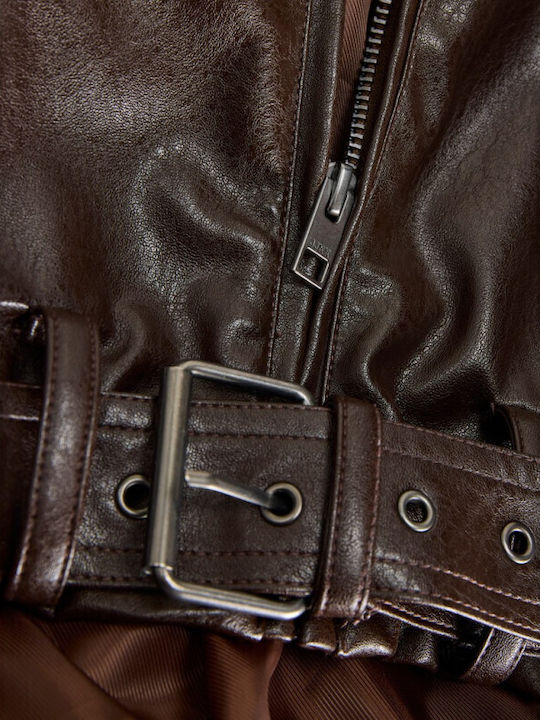 Kurze Damen-Lederjacke für den Winter Demitasse