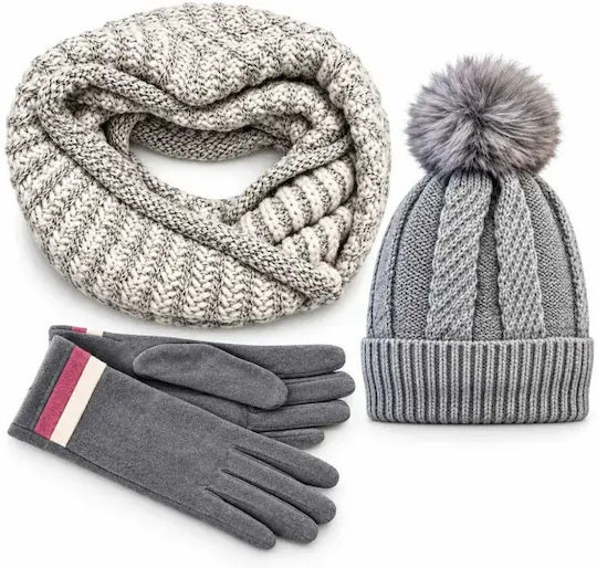 Set with Beanie Knitted in White color