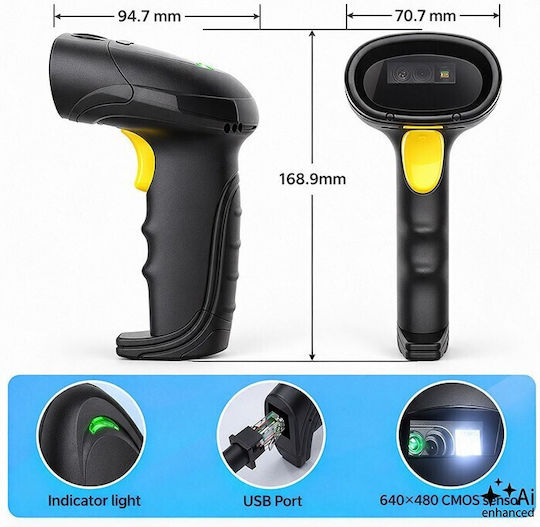 Qoltec Scanner Portabil cu Capabilitate de Citire Coduri de Bare 1D