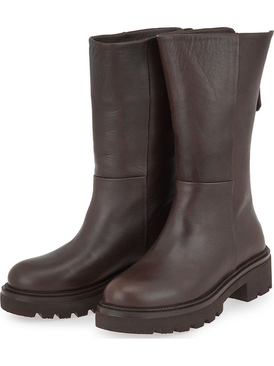 Damenlederstiefel mit Mittelhohem Absatz in Braun