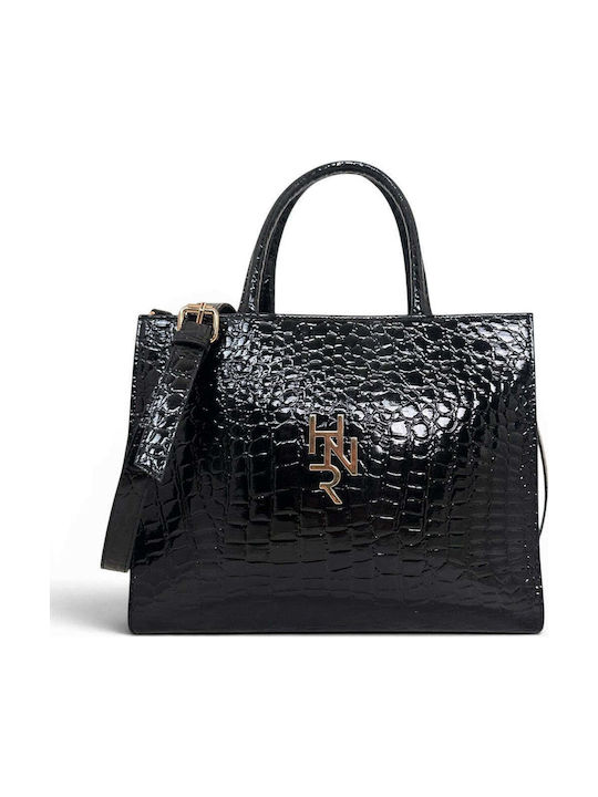 Γυναικεία Τσάντα Ώμου Tote Strict Croco Glos Μαύρο