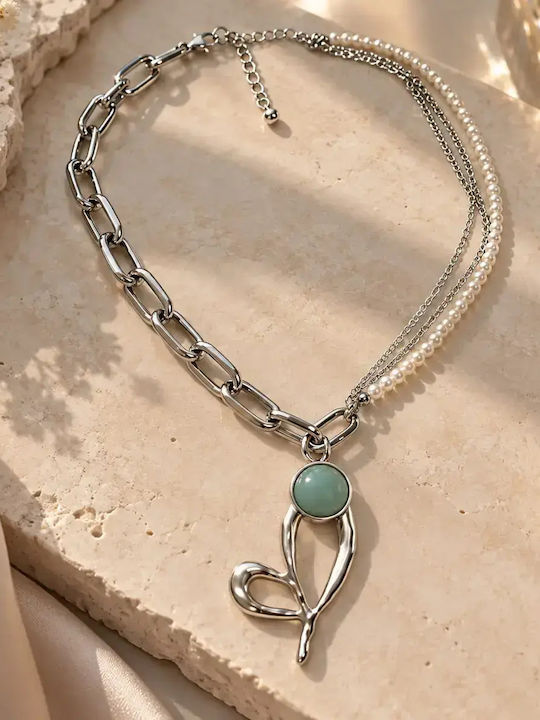 Kinzi Steel Necklace with Pearls Kinzi Steel Necklace with Pearls