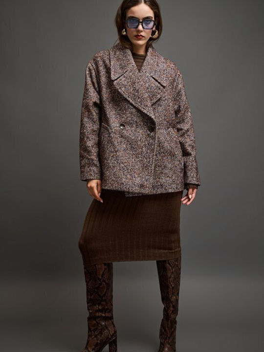 Damenmantel Braun Oversized mit Knöpfen