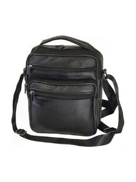 Geantă De Umăr / Tip Crossbody Bărbătească Din Piele Neagră