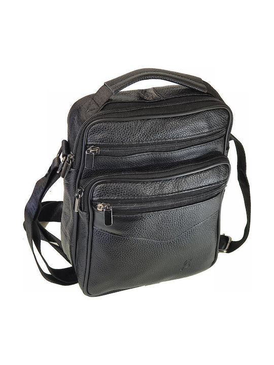 Geantă De Umăr / Tip Crossbody Bărbătească Din Piele Neagră