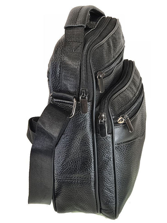 Geantă De Umăr / Tip Crossbody Bărbătească Din Piele Neagră