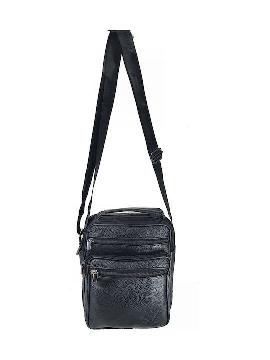 Geantă De Umăr / Tip Crossbody Bărbătească Din Piele Neagră