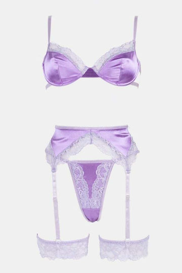 Decoro Sexy Dessous-Sets Satin Bänder Straps Lila