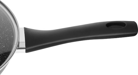 Cheffinger 28 Cm Wok Marble Coating Glass Lid Soft-grip Handle Black