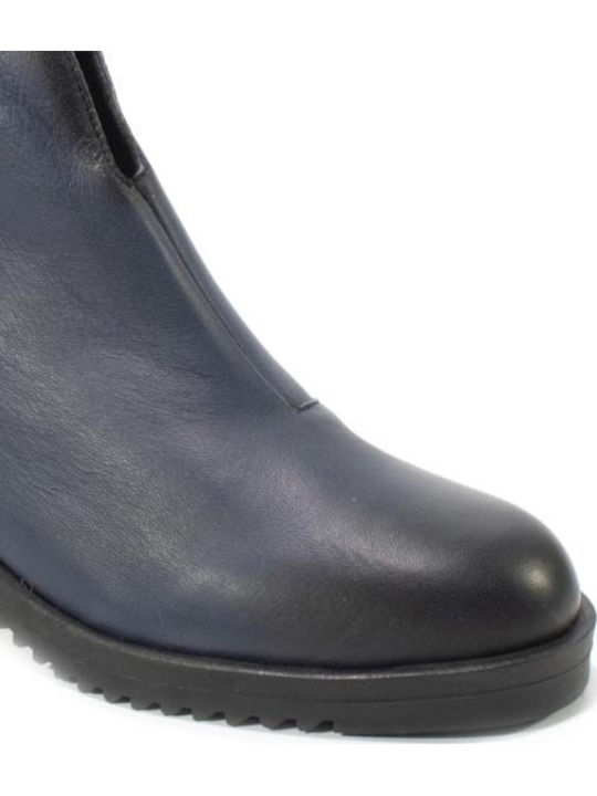 Blaue Leder-Damenstiefeletten