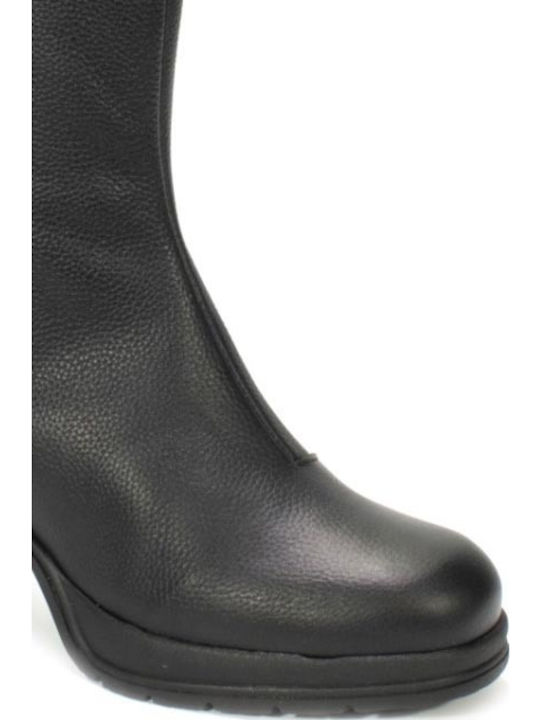 Leather Women's Ankle Boots with Medium Heel Black