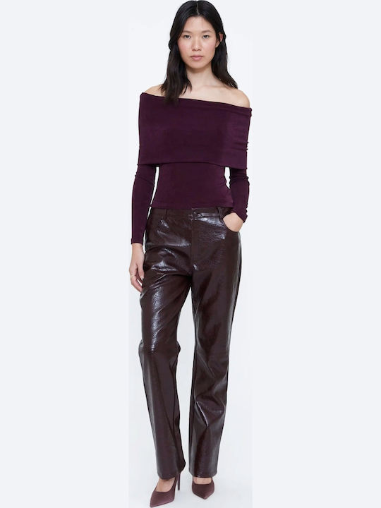 Damen-Lederhose in geradem Schnitt Burgundy