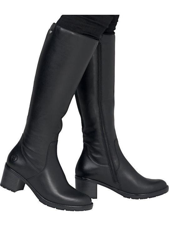 Leather Women's Boots with a Medium Heel Black