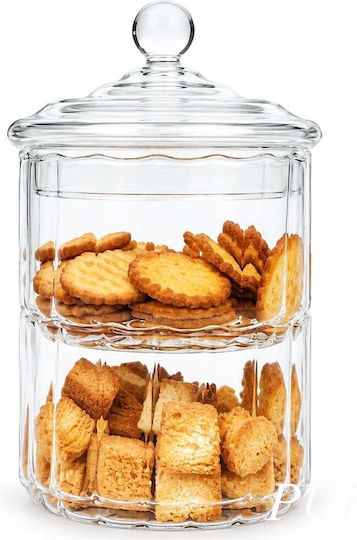 Elegant Transparent Glass Candy Dish Tiered 2 Compartments A Lid – Decorative Container Sweets Pralines