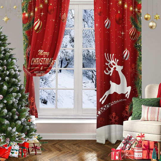 Σετ Κουρτίνες με Τρουκς Christmas Christmas Red 140x225εκ.