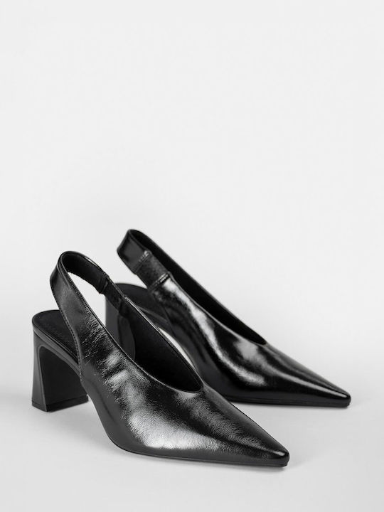 Pointed Toe Patent Leather Heels Black