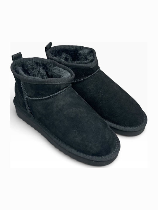 Leather Women's Ankle Boots with Fur Negro