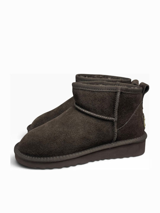 Leather Women's Ankle Boots with Fur Moka
