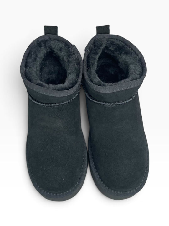 Leather Women's Ankle Boots with Fur Negro