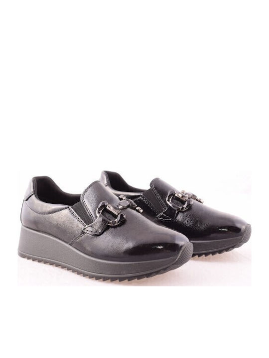 Ανατομικά Γυναικεία Slip-On Δερμάτινα Μαύρα