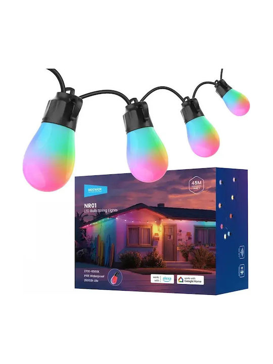 Neewer Waterproof Smart Garland Lights 45m with 15 Lamp Sockets