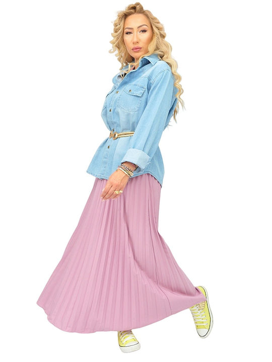 Pleated High-Waisted Maxi Skirt Pink
