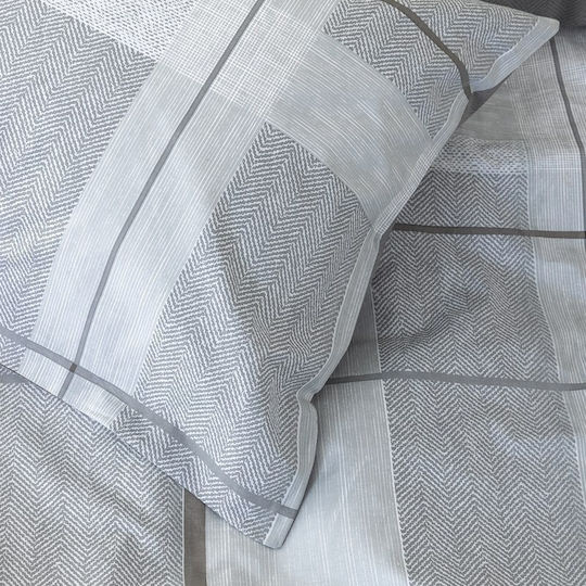 Nima Reevs Super King Fitted Sheet Set with 2 Pillowcases 160x200+32cm Grey (3pcs)