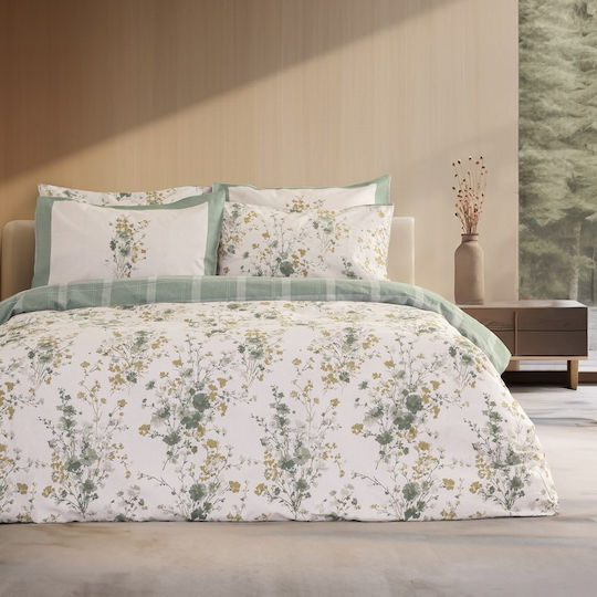 Nima Sensual Super-Double Bed Sheet Set 220x260cm Ecru-Green (4 pcs)