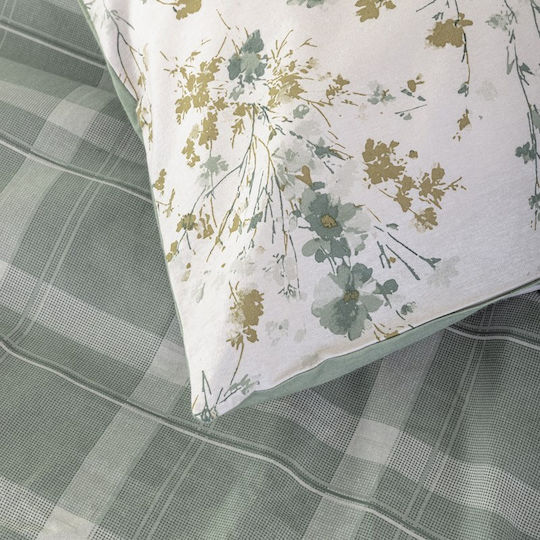 Nima Sensual Single Bed Sheet Set 170x260cm Ecru-Green (3pcs)