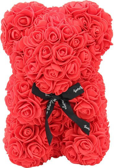 Dekoratives Teddybär-Arrangement mit 16 × 16 × 23 cm, künstlichen roten Rosen und Schleife Keskor 89800