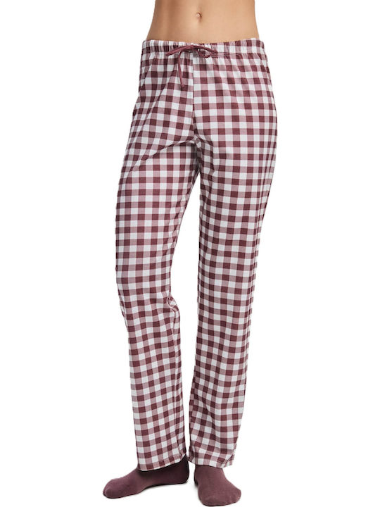Minerva Pantaloni de pijama de damă pentru iarnă maro și ecru