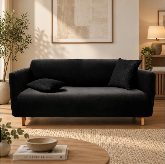 Sacha Noir Husă Elastică Canapea cu trei locuri Noir 245x86cm 1buc 1612928