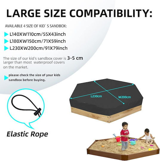 Waterproof Protective Dining Table Cover Sandbox Cover 230x200cm In Black Color