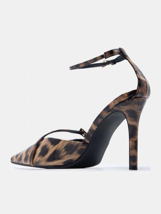 Pointed Toe Heels with Strap & High Heel Beige
