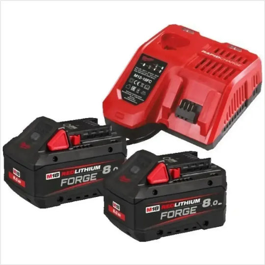 Milwaukee Set 2 Werkzeugbatterien Kapazität 8Ah mit Ladegerät M18 Forgenrg802