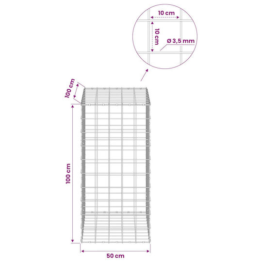 vidaXL Steel Gabion Basket for Garden Fencing 50x100x100 cm Silver