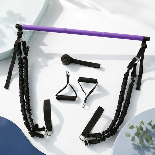 Set Bară Pilates cu Benzi de Rezistență Relaxdays 10054325_51 30–160 Lbs 13.6–72.8 Kg Bară 110 X 3 Cm 2 X 30 Lbs ≈36 Cm + 2 X 50 Lbs ≈48 Cm Violet