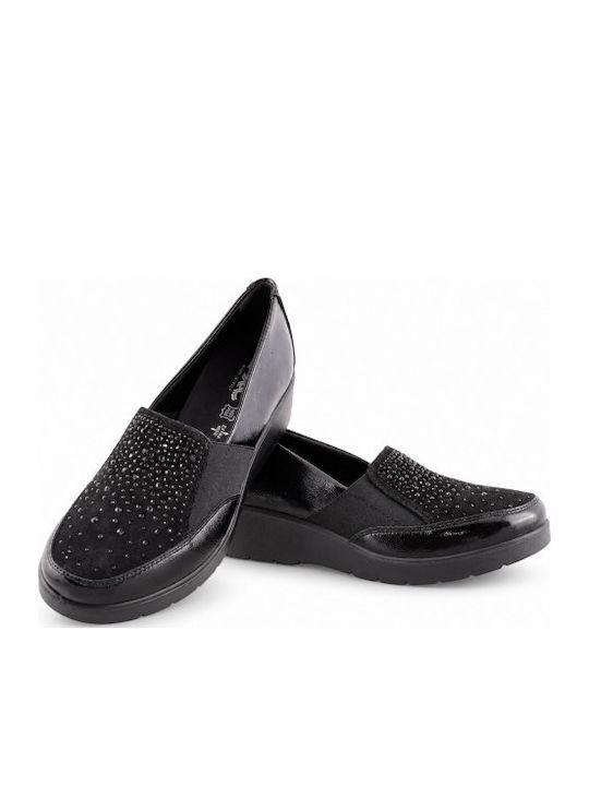 Ανατομικά Γυναικεία Slip-On Δερμάτινα Μαύρα