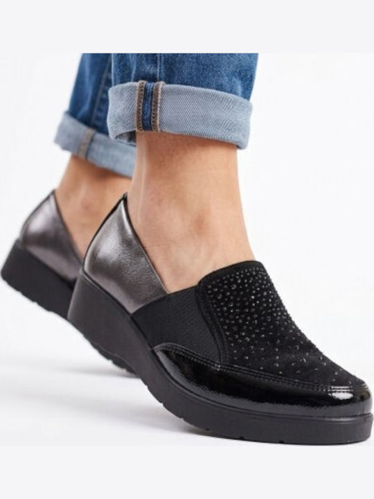 Ανατομικά Γυναικεία Slip-On Δερμάτινα Μαύρα