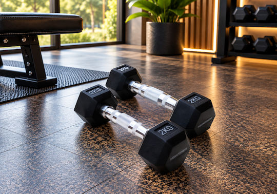 MegaFitness Sechseckige Hantel aus Gummi 1 x 2 kg