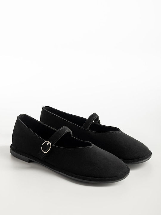 Wildleder Damen-Ballerinas mit Riemchen / Riemchenverschluss Schwarz