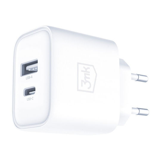 3MK Wireless Charger with USB-A Port and USB-C Port 20W Quick Charge 3.0 White (Dualcharge)