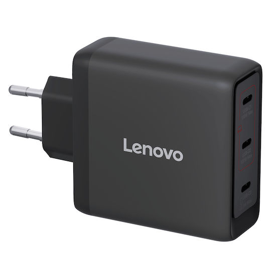 Lenovo Φορτιστής Χωρίς Καλώδιο GaN με 3 Θύρες USB-C 100W Μαύρος (G0A6100BEU)