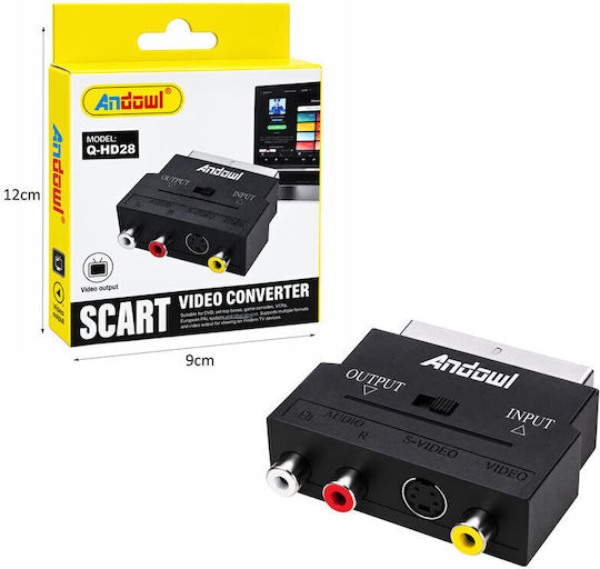 Andowl Q-HD28 SCART Конвертор от мъжки към RCA / S-Video женски Жълт