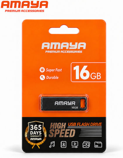 Amaya 16GB USB 2.0 Stick Μαύρο